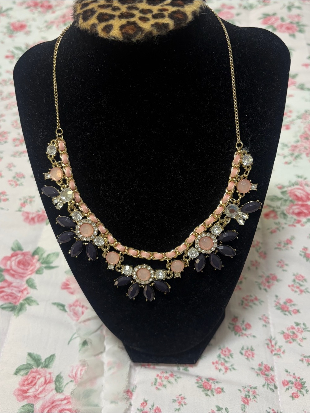 Liz Claiborne Gold-Tone Necklace with Pink and Dark Purple Accents